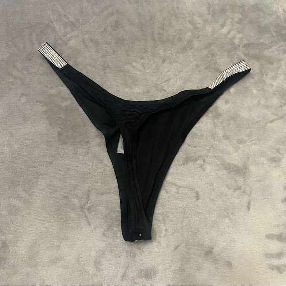 New! Victoria's Secret Swim Black Shine Strap Thong Bikini Bottom 4477 - Picture 8 of 10
